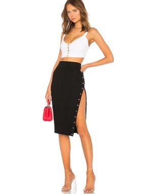 Kristy Ribbed Snap Skirt in Black